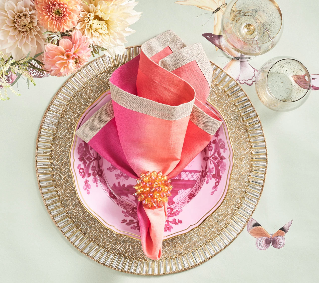 Kim Seybert Napkins Dip Dye Napkin In Fuchsia And Orange, Set Of 4