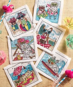 Kim Seybert Bow Meow Cocktail Napkins In Multi, Set Of 6 In A Gift Box