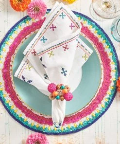 Kim Seybert Napkins Fez Napkin In White & Multi, Set Of 4