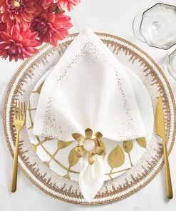 Kim Seybert Pin Dot Napkin In White & Gold & Silver, Set Of 4 Napkins