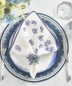 Kim Seybert Flora Napkin In White & Navy, Set Of 4