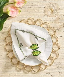 Kim Seybert Fern Napkin Ring In Green & Gold, Set Of 4 In A Gift Box Napkin Rings