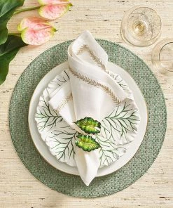 Kim Seybert Fern Napkin Ring In Green & Gold, Set Of 4 In A Gift Box Napkin Rings