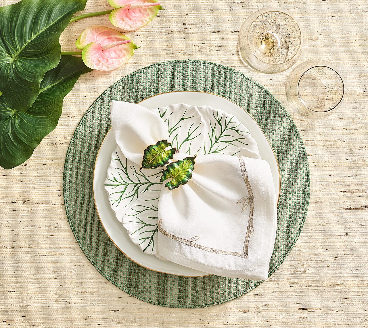 Kim Seybert Bamboo Napkin In White & Gold & Silver, Set Of 4