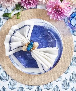 Kim Seybert Java Napkin Ring In Natural & Navy & White, Set Of 4 Napkin Rings