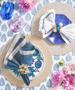 Kim Seybert Java Napkin Ring In Natural & Navy & White, Set Of 4 Napkin Rings