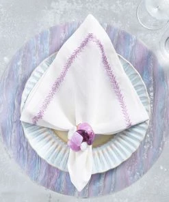 Kim Seybert Jardin Napkin In White & Lilac, Set Of 4 Napkins