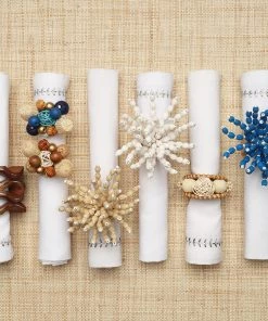 Kim Seybert Reed Napkin Ring In Blue & White, Set Of 4 Napkin Rings