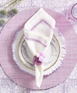 Kim Seybert Jardin Napkin In White & Lilac, Set Of 4 Napkins