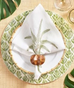Kim Seybert Napkins Palm Coast Napkin In White & Green & Gold, Set Of 4