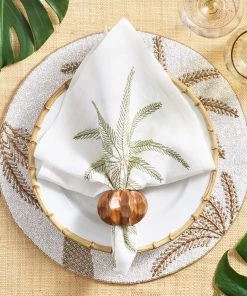 Kim Seybert Napkins Palm Coast Napkin In White & Green & Gold, Set Of 4