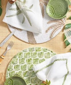 Kim Seybert Napkins Palm Coast Napkin In White & Green & Gold, Set Of 4
