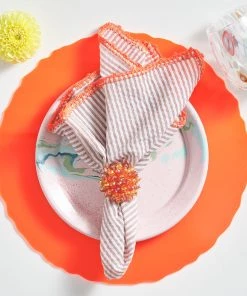 Kim Seybert Seersucker Napkin In Natural & Orange, Set Of 4 Napkins
