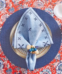 Kim Seybert Java Napkin Ring In Natural & Navy & White, Set Of 4 Napkin Rings