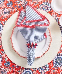 Kim Seybert Seersucker Napkin In Navy & Red, Set Of 4 Napkins