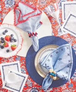 Kim Seybert Seersucker Napkin In Navy & Red, Set Of 4 Napkins