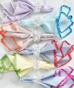 Kim Seybert Napkins Seersucker Napkin In Seafoam & Blue, Set Of 4