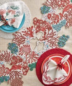 Kim Seybert Table Runners Cozumel Table Runner In Turquoise, Coral, & Gold