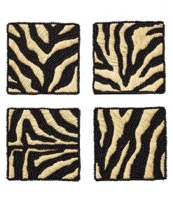 Kim Seybert Serengeti Drink Coasters In Natural & Black, Set Of 4 In A Gift Bag