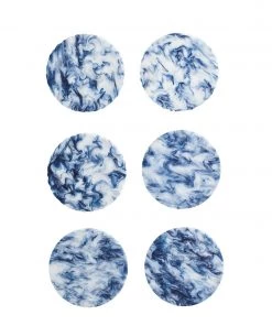 Kim Seybert Waves Drink Coasters In White & Navy, Set Of 6 In A Caddy Dinnerware/Barware
