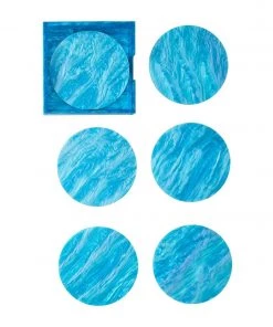 Kim Seybert Mirage Drink Coasters In Aqua, Set Of 6 In A Caddy