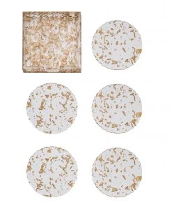 Kim Seybert Stardust Drink Coasters In Clear & Gold, Set Of 6 In A Caddy Dinnerware/Barware