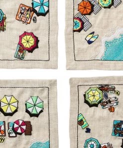Kim Seybert Beach Day Cocktail Napkins In Natural & Multi , Set Of 6 In A Gift Box