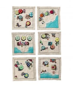 Kim Seybert Beach Day Cocktail Napkins In Natural & Multi , Set Of 6 In A Gift Box