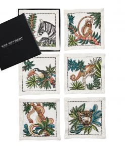 Kim Seybert Mali Cocktail Napkins In White & Multi, Set Of 6 In A Gift Box