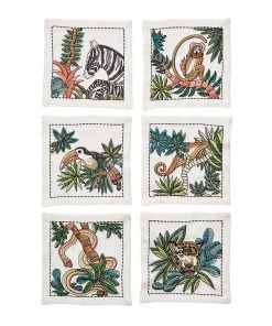 Kim Seybert Mali Cocktail Napkins In White & Multi, Set Of 6 In A Gift Box