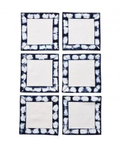 Kim Seybert Shibori Cocktail Napkins In White & Navy, Set Of 6 In A Gift Box