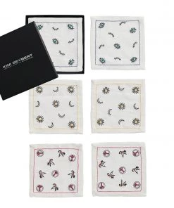 Kim Seybert Bohemia Cocktail Napkins In White & Multi, Set Of 6 In A Gift Box