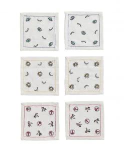 Kim Seybert Bohemia Cocktail Napkins In White & Multi, Set Of 6 In A Gift Box
