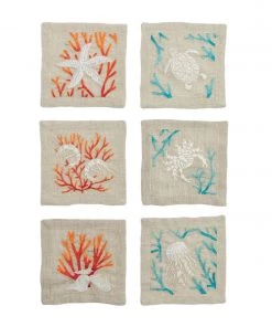 Kim Seybert Cozumel Cocktail Napkins In Natural & Multi, Set Of 6 In A Gift Box