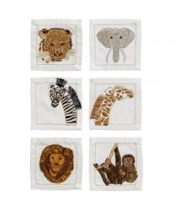 Kim Seybert Out Of Africa Cocktail Napkins In White & Multi, Set Of 6 In A Gift Box