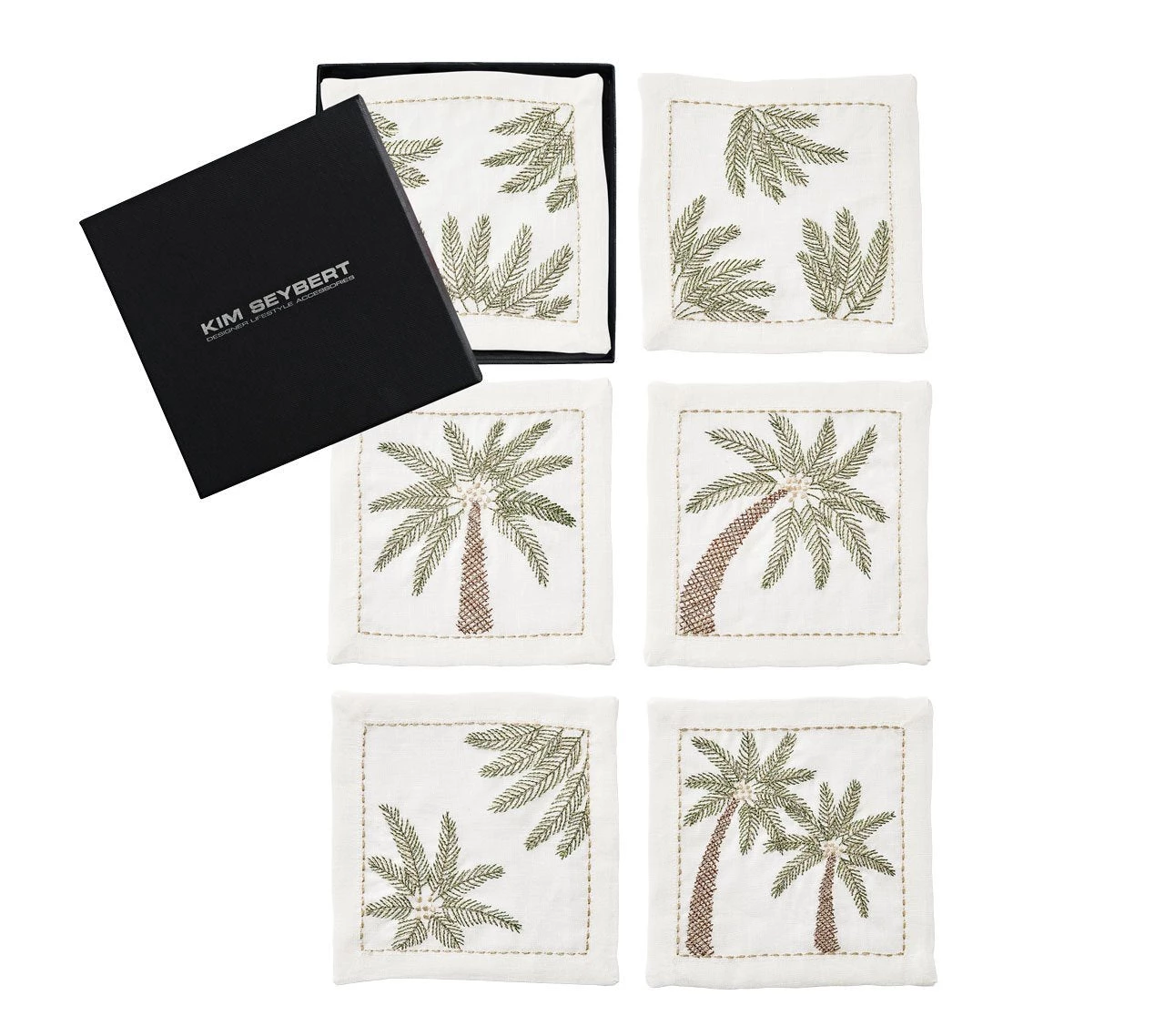 Kim Seybert Palm Coast Cocktail Napkins In Multi, Set Of 6 In A Gift Box