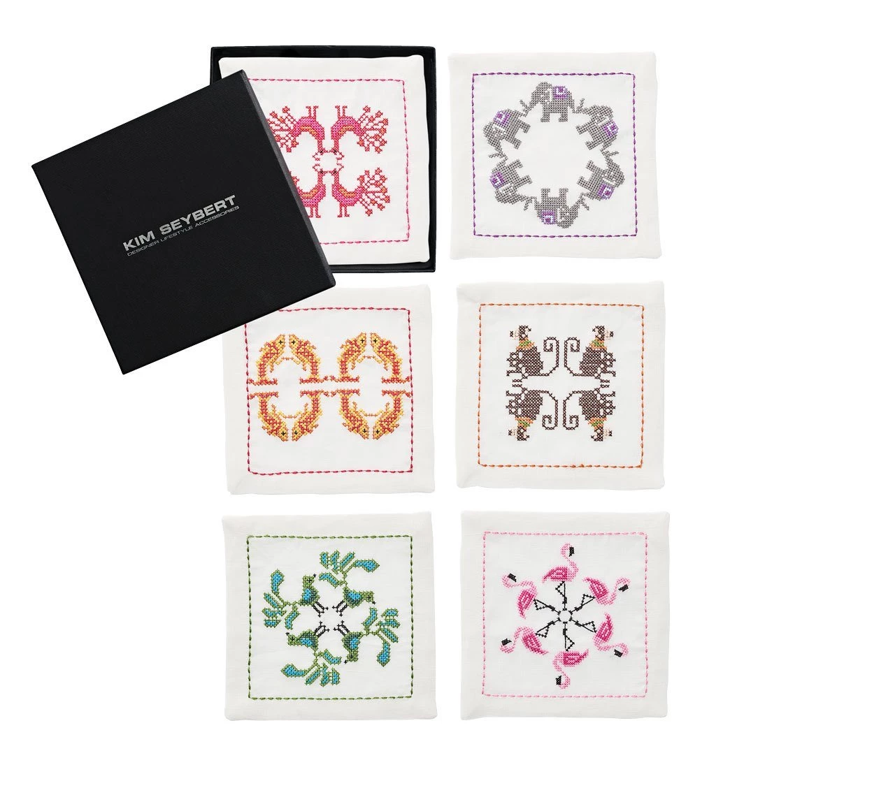 Kim Seybert Menagerie Cocktail Napkins In Multi, Set Of 6 In A Gift Box