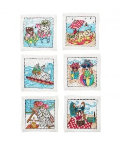 Kim Seybert Bow Meow Cocktail Napkins In Multi, Set Of 6 In A Gift Box