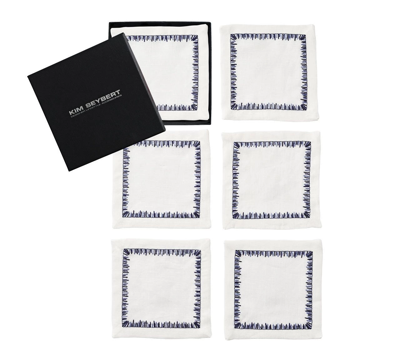 Kim Seybert Filament Cocktail Napkins In Navy, Set Of 6 In A Gift Box