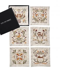 Kim Seybert Woodland Cocktail Napkins In Natural & Multi, Set Of 6 In A Gift Box