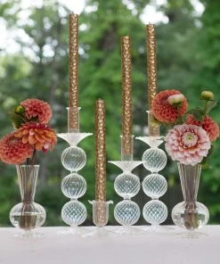 Kim Seybert, Inc. Home Decor Iris Tall Candle Holder In Clear, Set Of 2 In A Box