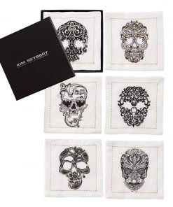 Kim Seybert Catrina Cocktail Napkins In White & Multi, Set Of 6 In A Gift Box
