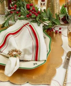 Kim Seybert Gem Wreath Napkin Rings In Red, Green, & Gold, Set Of 4 In A Gift Box
