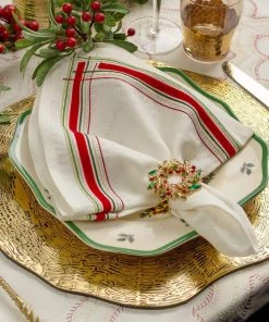 Kim Seybert Gem Wreath Napkin Rings In Red, Green, & Gold, Set Of 4 In A Gift Box