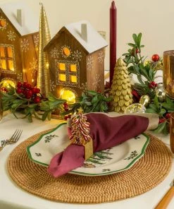 Kim Seybert Holiday Tree Napkin Ring In Red, Green & Gold, Set Of 4 In A Gift Box Napkin Rings