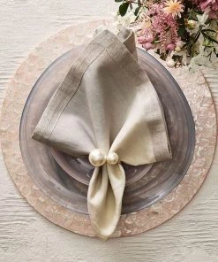 Kim Seybert Pearl Napkin Ring In Ivory & Gold, Set Of 4 Napkin Rings