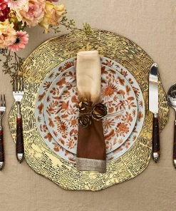 Kim Seybert Dip Dye Napkin In Natural, Brown & Gold, Set Of 4 Napkins