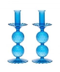 Kim Seybert, Inc. Bella Short Candle Holder In Blue, Set Of 2 In A Box