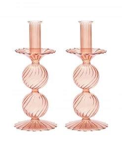 Kim Seybert Bella Short Candle Holder In Blush, Set Of 2 In A Box Home Decor
