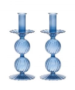 Kim Seybert Bella Short Candle Holder In Cadet, Set Of 2 In A Box Home Decor